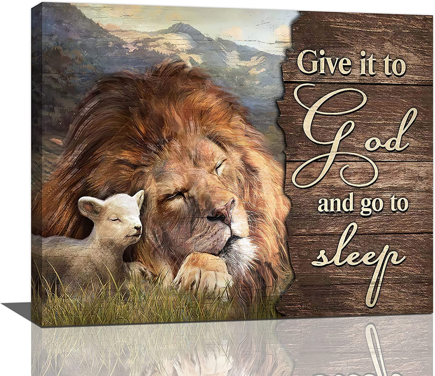 Lion and Lamb Religious Canvas Print with Inspirational Quote