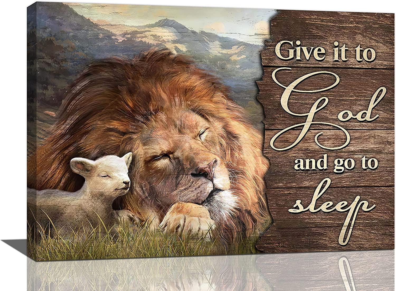 Lion and Lamb Religious Canvas Print with Inspirational Quote