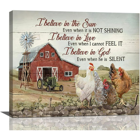 Asdg76s-Rooster Kitchen Decor Wall Art Rustic Farmhouse Chicken Barn Pictures Wall Decor Country Inspirational Quotes Canvas Prints Home Office Decorations For Bathroom Dinning Room Framed 24""x20""