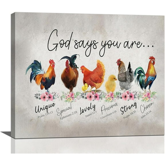 Aaroca Rooster Kitchen Decor Wall Art Rustic Farmhouse Chicken Pictures Wall Decor Country God Says You Are Canvas Prints Unframed Artwork Home Office Decorations For Bathroom Dinning Room