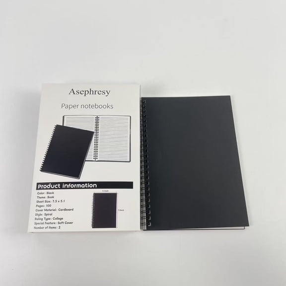 Asephresy Paper notebooks,College Ruled Notebook, Soft Black Cover Spiral Notebook, Memo Notepad Sketchbook, 100 Pages, 50 Sheets, 7.5x 5.1 Inches