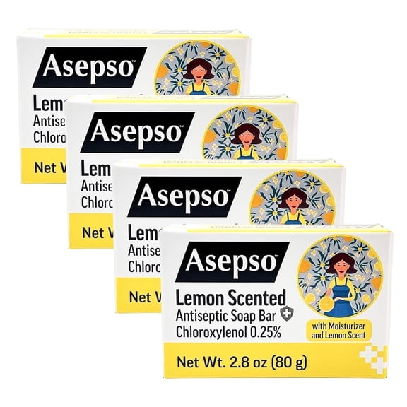 Asepso Antibacterial Bar Soaps, Lemon Scent, 4 Pack 80g/2.8 oz