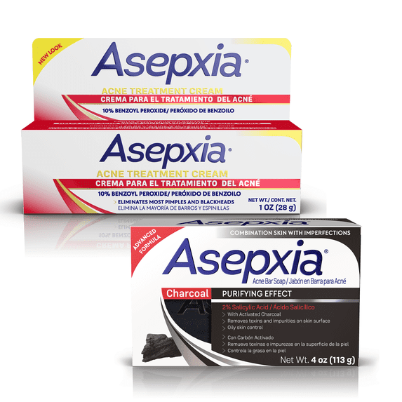 Asepxia Acne Care Set - Charcoal Cleansing Bar Soap for Acne and Blackheads + Acne Spot Treatment Cream with 10% Benzoyl Peroxide