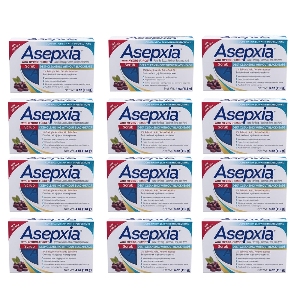 Asepxia Anti Acne Bar Soap. Eliminates Pimples and Blackheads. Deep Cleansing, Hydrating Bar, With Hydro-Force. 4 oz. Pack of 12