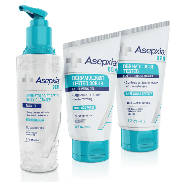 Asepxia GEN Skincare Set for Oily Skin Exfoliating Scrub Gel, Daily