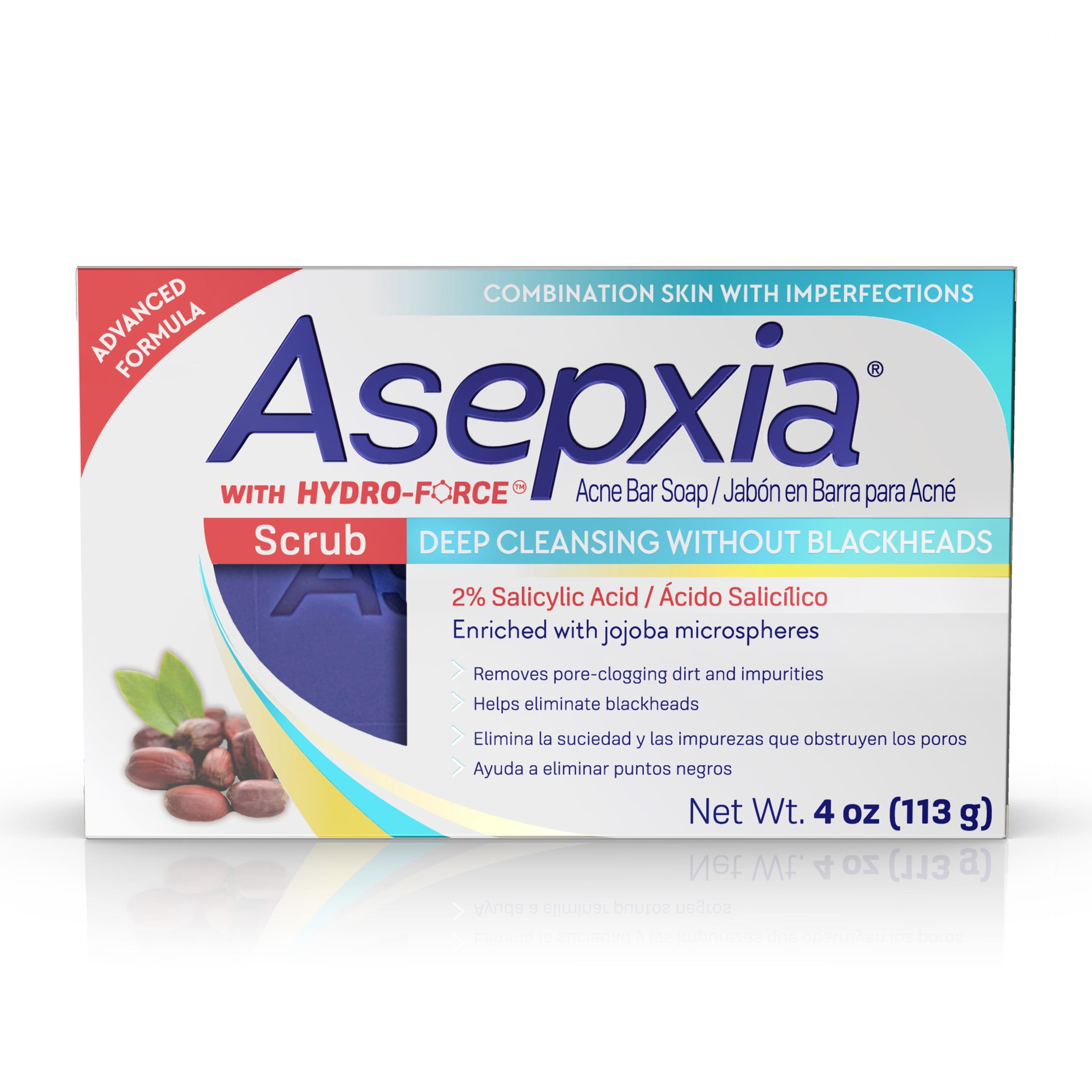 Asepxia Scrub Acne Bar Soap Deep Cleansing without Blackheads, with 2% Salicylic Acid for Oily Skin, 4 oz