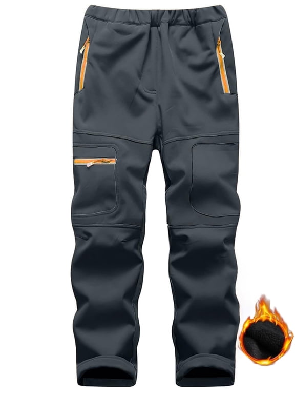 Boy's Fleece Lined Hiking Pants Waterproof Windproof Outdoor Trousers Youth Soft Shell Expandable Waist Warm Snow Ski Pants