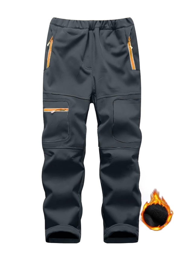 Boy's Fleece Lined Hiking Pants Waterproof Windproof Outdoor Trousers Youth Soft Shell Expandable Waist Warm Snow Ski Pants