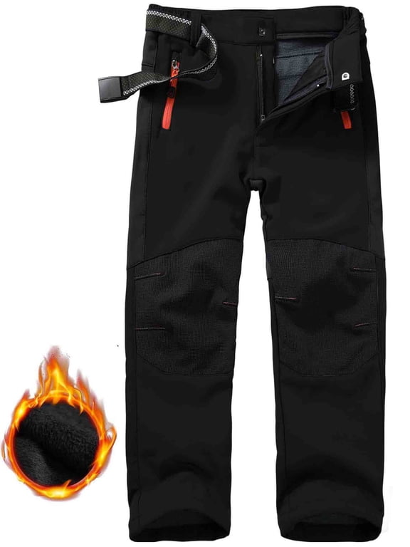 Boy's Kids Youth Ski Snow Pants Windproof Waterproof Hiking Pant Expandable Waist Soft Shell Winter Warm Insulated Trousers Black Size 10-12