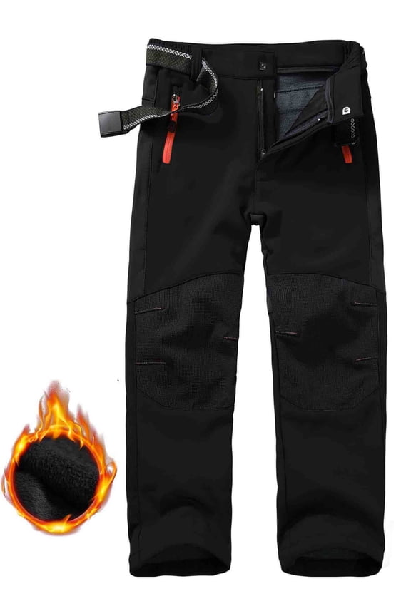 Boy's Kids Youth Ski Snow Pants Windproof Waterproof Hiking Pant Expandable Waist Soft Shell Winter Warm Insulated Trousers Black Size 6-7