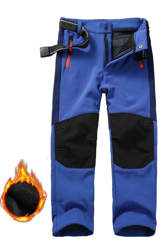 Boy's Kids Youth Ski Snow Pants Windproof Waterproof Hiking Pant Expandable Waist Soft Shell Winter Warm Insulated Trousers Blue Size 4-5