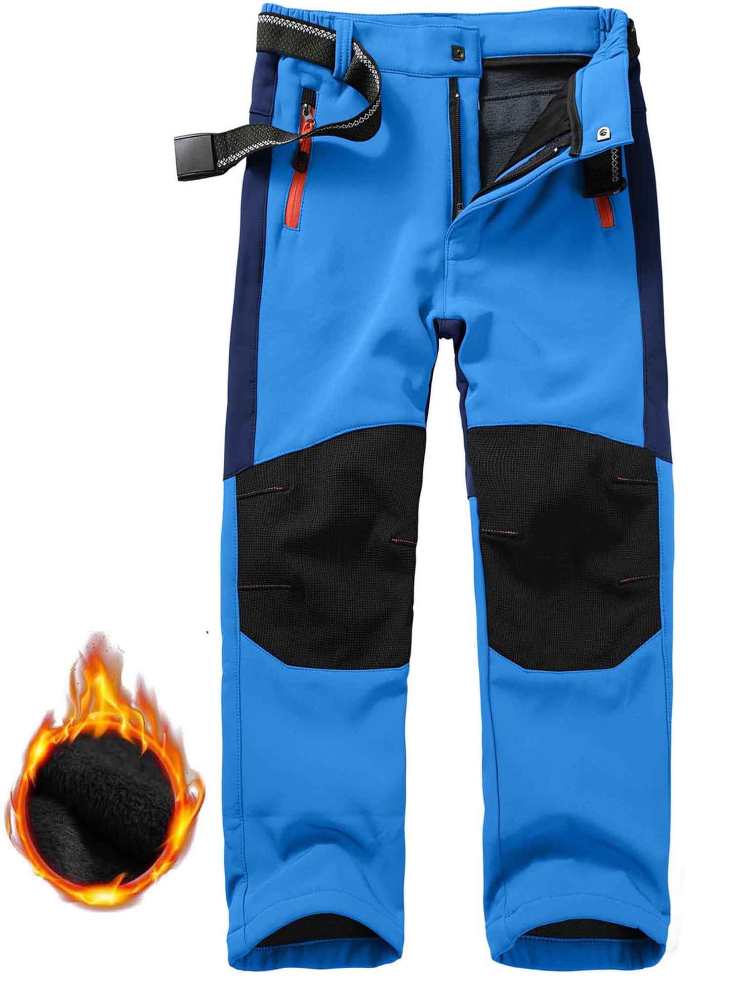 FEN AI Boy's Kids Youth Ski Snow Pants Windproof Waterproof Hiking Pant Expandable Waist Soft Shell Winter Warm Insulated Trousers Blue Size 8-9