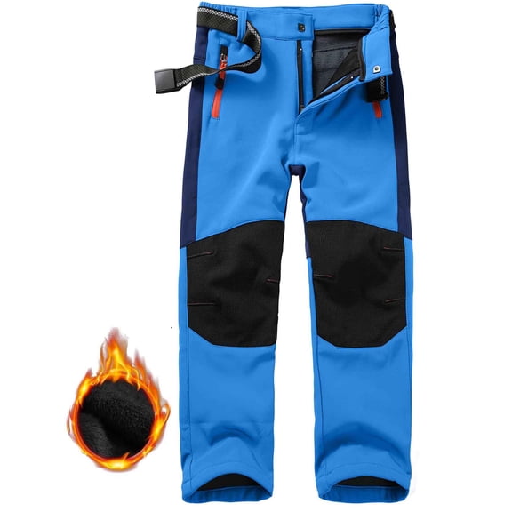 FEN AI Boy's Kids Youth Ski Snow Pants Windproof Waterproof Hiking Pant Expandable Waist Soft Shell Winter Warm Insulated Trousers Blue Size 8-9