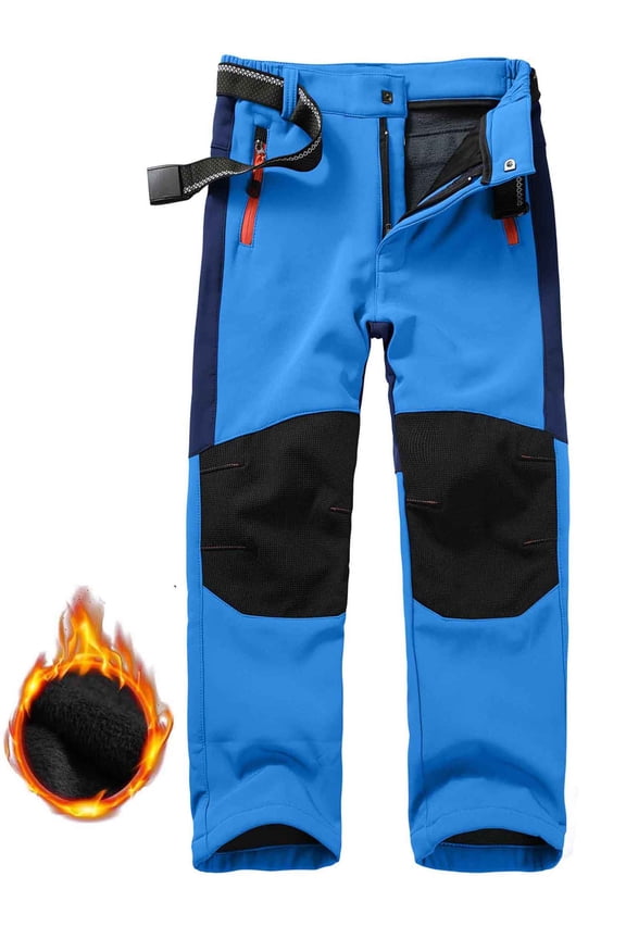 Boy's Kids Youth Ski Snow Pants Windproof Waterproof Hiking Pant Expandable Waist Soft Shell Winter Warm Insulated Trousers Blue Size 8-9