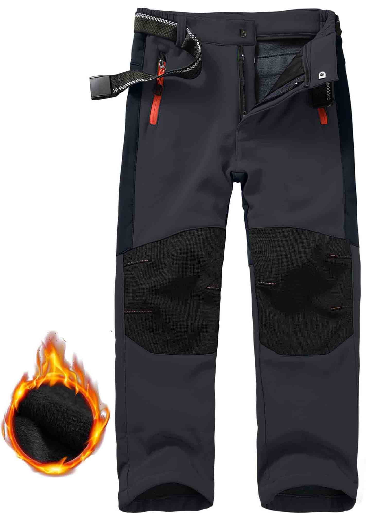 FEN AI Boy's Kids Youth Ski Snow Pants Windproof Waterproof Hiking Pant Expandable Waist Soft Shell Winter Warm Insulated Trousers Grey Size 4-5