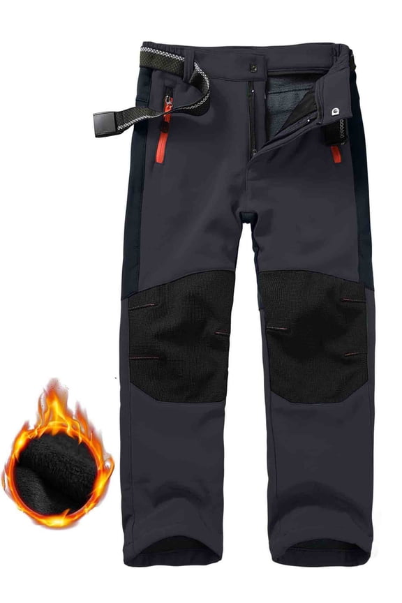 Boy's Kids Youth Ski Snow Pants Windproof Waterproof Hiking Pant Expandable Waist Soft Shell Winter Warm Insulated Trousers Grey Size 4-5