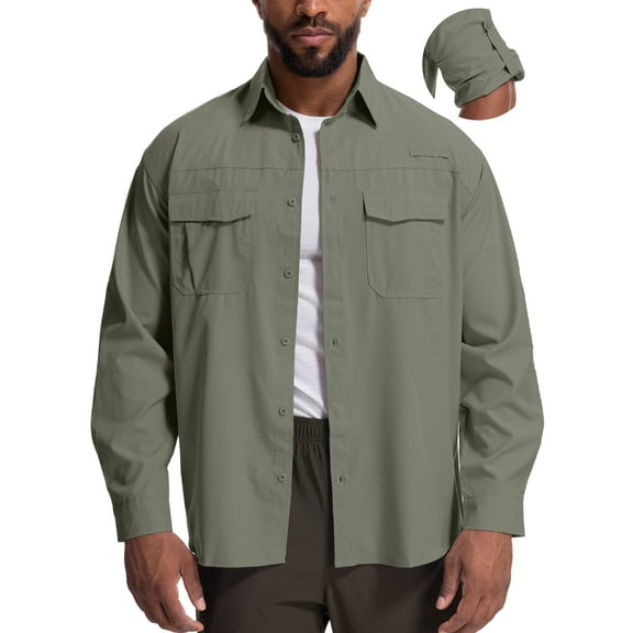 FEN AI Button Casual Tops Mens Long Sleeve Shirts for Fall Summer Outfits 50  UV Sun Protection Hiking Fishing Blouse with Pockets