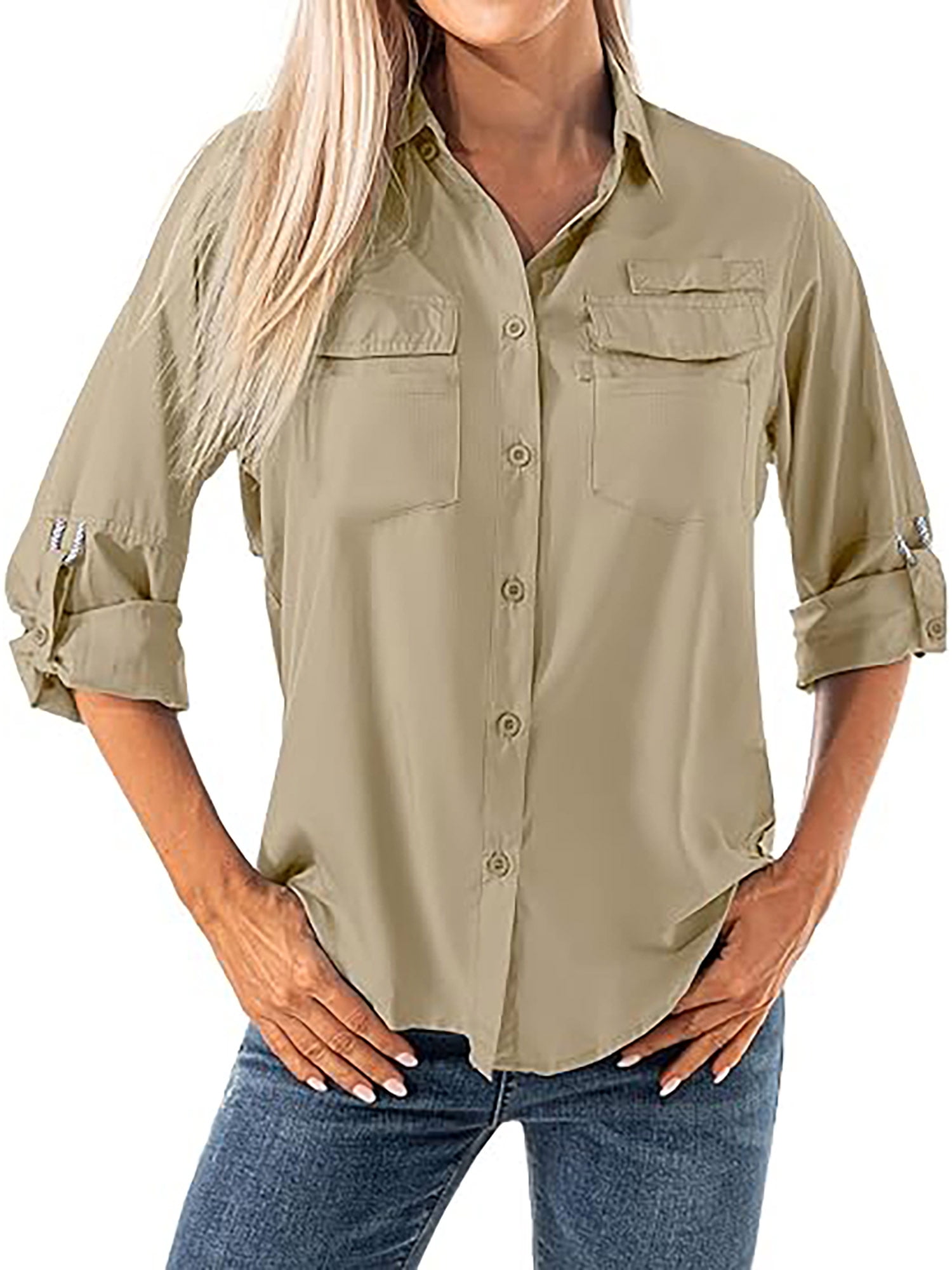 Asfixiado Button Down Safari Shirts for Women Lighweight Quick Dry