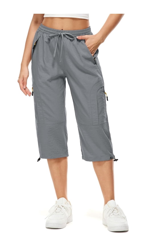 Capri Pant for Women Grey Cargo Pants for Fishing Hiking UPF 50+ Outdoor Summer Beach Shorts Loose Fit Casual Pants with Pockets