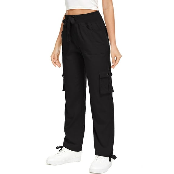 FEN AI Fashion Womens Cargo Sweatpants with 6 Pockets Ladies Quick Dry Safari Hiking Pants UPF 50 Travel Golf Outdoor Work Trousers Black