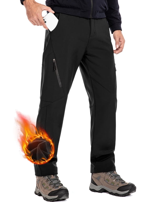 Fleece Lined Hiking Snow Pants for Men Waterproof Warm Softshell Trousers Ski Pants Windproof Cargo Pants for Winter Outdoor