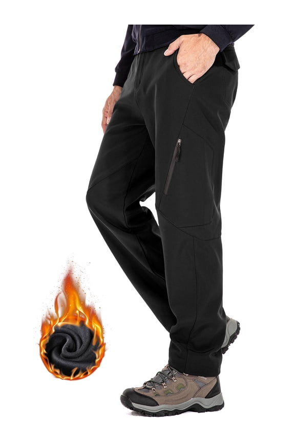 Fleece Lined Hiking Snow Pants for Men Waterproof Warm Softshell Trousers Ski Pants Windproof Cargo Pants for Winter Outdoor