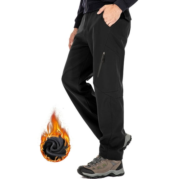 FEN AI Fleece Lined Hiking Snow Pants for Men Waterproof Warm Softshell Trousers Ski Pants Windproof Cargo Pants for Winter Outdoor