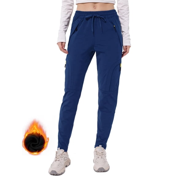 FEN AI Fleece Lined Pants Women Joggers Thermal Winter Sweatpants Running Hiking Pants with 5 Zipper Pockets