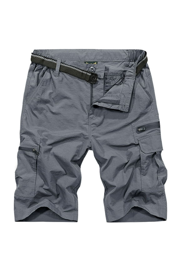 Hiking Fishing Shorts for Men Multi Pockets Cargo Work Shorts Elastic Waist Casual Short Outdoor Wear Grey