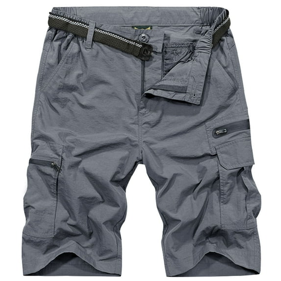 FEN AI Hiking Fishing Shorts for Men Multi Pockets Cargo Work Shorts Elastic Waist Casual Short Outdoor Wear Grey