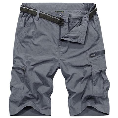 Hiking Fishing Shorts for Men Multi Pockets Cargo Work Shorts Elastic Waist Casual Short Outdoor Wear Grey