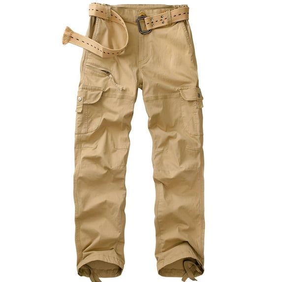 FEN AI Khaki Ripstop Cargo Work Pants Women Trousers for Casual Fishing Hiking w/Multi Pockets (No Belt)
