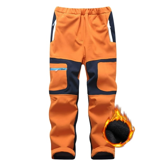 FEN AI Kids Boys Waterproof Snow Pants Youth Fleece Lind Hiking Softshell Warm Skiing Pants for Girls Insulated Trousers