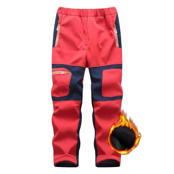 Asfixiado Kids Boys Waterproof Snow Pants Youth Fleece Lind Hiking Softshell Warm Skiing Pants for Girls Insulated Trousers Red