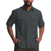 FEN AI Button Shirts for Men Roll-up 2 Pockets Work Hiking Fishing Shirt 50+ Sun Protection Outdoor Summer Blouse Tops