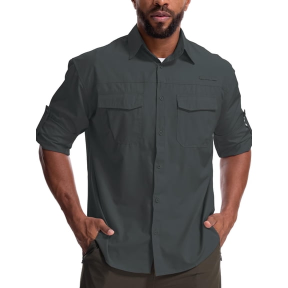 FEN AI Button Shirts for Men Roll-up 2 Pockets Work Hiking Fishing Shirt 50  Sun Protection Outdoor Summer Blouse Tops
