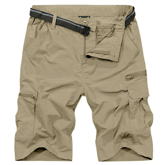 FEN AI Men Lightweight Outdoor Casual Shorts Expandable Waist Water Resistant Quick Dry Cargo Short for Hiking Fishing Working Khaki