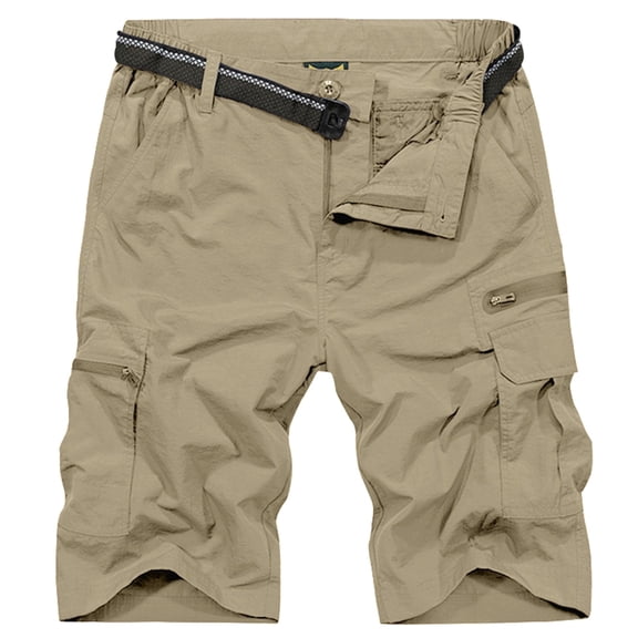 FEN AI Men Lightweight Outdoor Casual Shorts Expandable Waist Water Resistant Quick Dry Cargo Short for Hiking Fishing Working Khaki