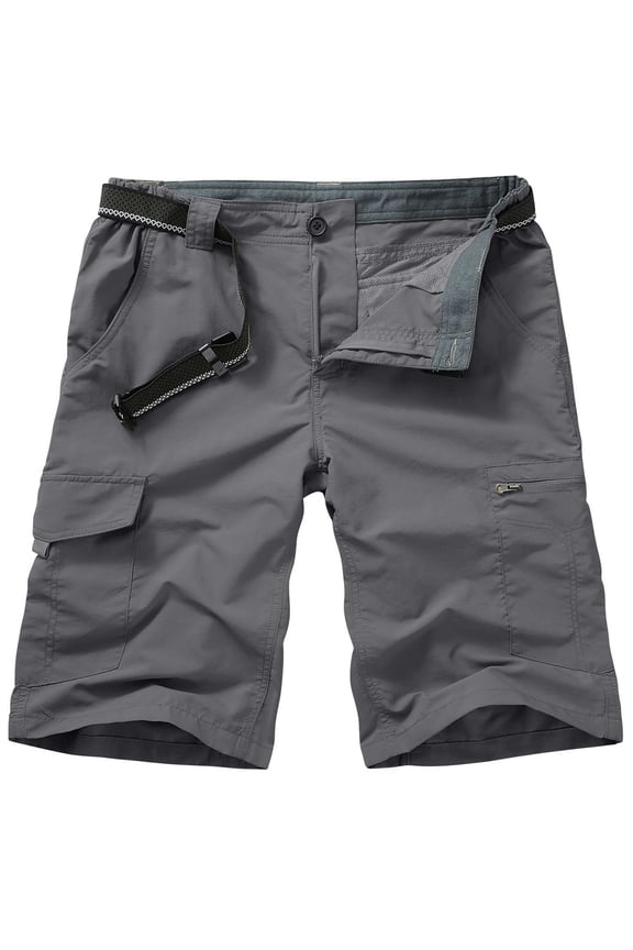 Men Outdoor Casual Shorts Expandable Waist Quick Dry Cargo Fishing Short Water Resistant Lightweight Workwear Grey