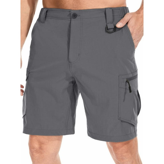 FEN AI Men Quick Drying Outdoor Cargo Shorts Breathable Hiking Fishing Short Elastic Waist Relaxed Grey Casual Summer Shorts with Belt