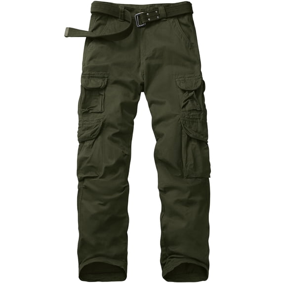 FEN AI Men's Ripstop Work Pants with Multi Pockets Baggy Casual Trousers Fishing Hiking Cargo Pants (No Belt)