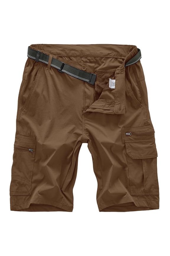 Mens 6 Pockets Wrok Cargo Hiking Short Water Resistant Quick Dry Breathable Outdoor Fishing Shorts with Nylon Belt