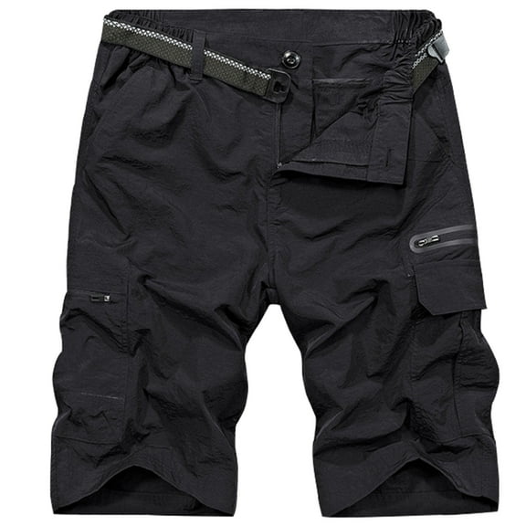 FEN AI Mens Cargo Shorts Quick Dry Hiking Fishing Golf Short Black Outdoor Workwear w/ Zipper Pockets (With Belt)