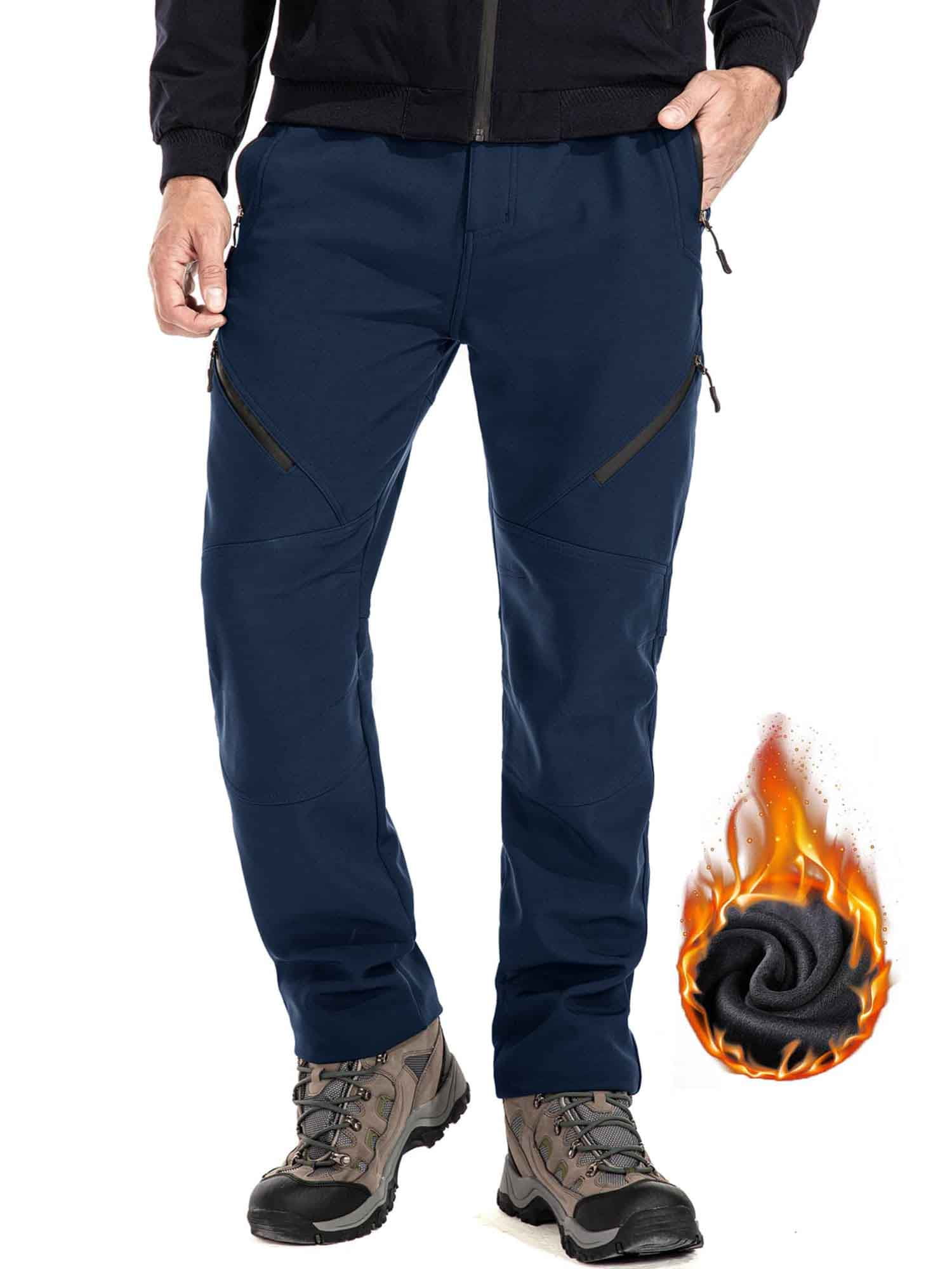 FEN AI Mens Fleece Lined Cargo Hiking Pants Windproof Warm Winter Pants for men Softshell Snow Skiing Trousers with 5 Zipper Pockets