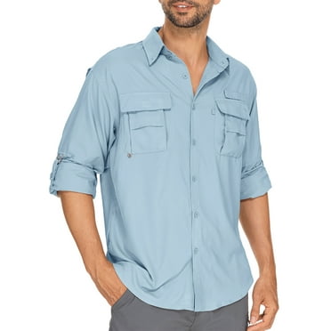 Asfixiado Mens Work Shirts Long Sleeve Hiking Fishing Shirt with 2 Pockets UPF 50  Quick Dry Tops Convertible Short Sleeve Shirts Men for Summer Travel Outdoor Safari Khaki