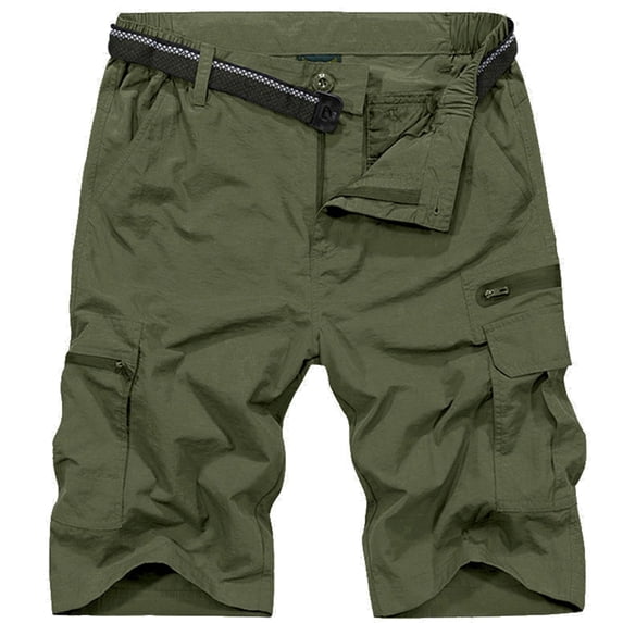 FEN AI Multi-Pocket Cargo Shorts Men Relaxed Loose Fit Shorts Army Green Outdoor Work Wear Hiking Fishing Shorts w/Belt