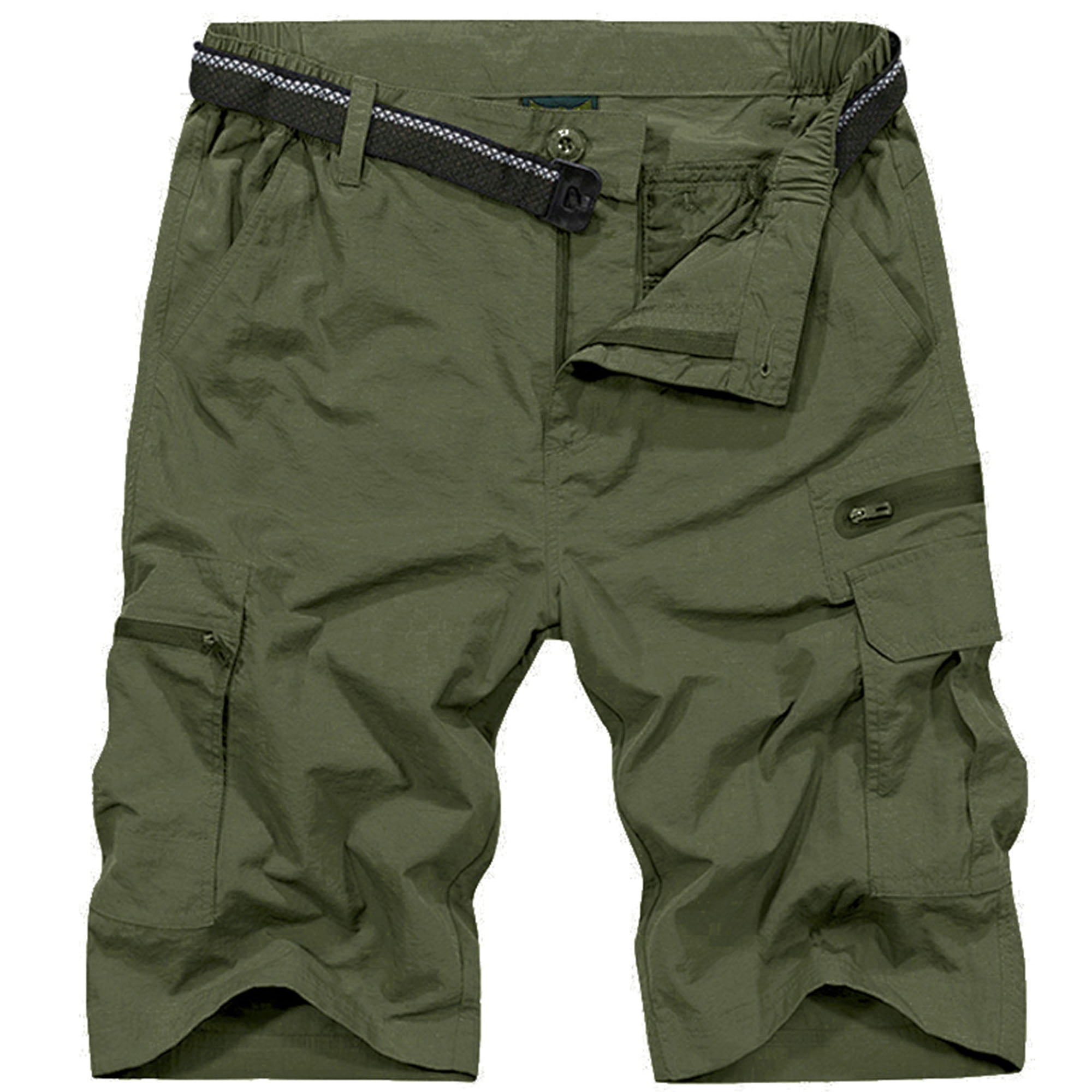 Multi-pocket Mens Cargo Shorts Single Button Straight Leg