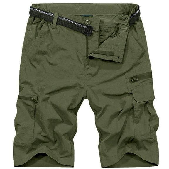 FEN AI Multi-Pocket Cargo Shorts Men Relaxed Loose Fit Shorts Army Green Outdoor Work Wear Hiking Fishing Shorts w/Belt