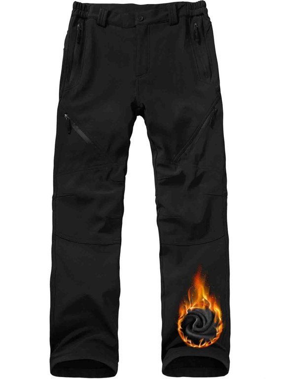 Ski Snow Pants Men Fleece Lined Cargo Pant for Hiking Outdoor Insulated Winter Warm Softshell Trousers Black