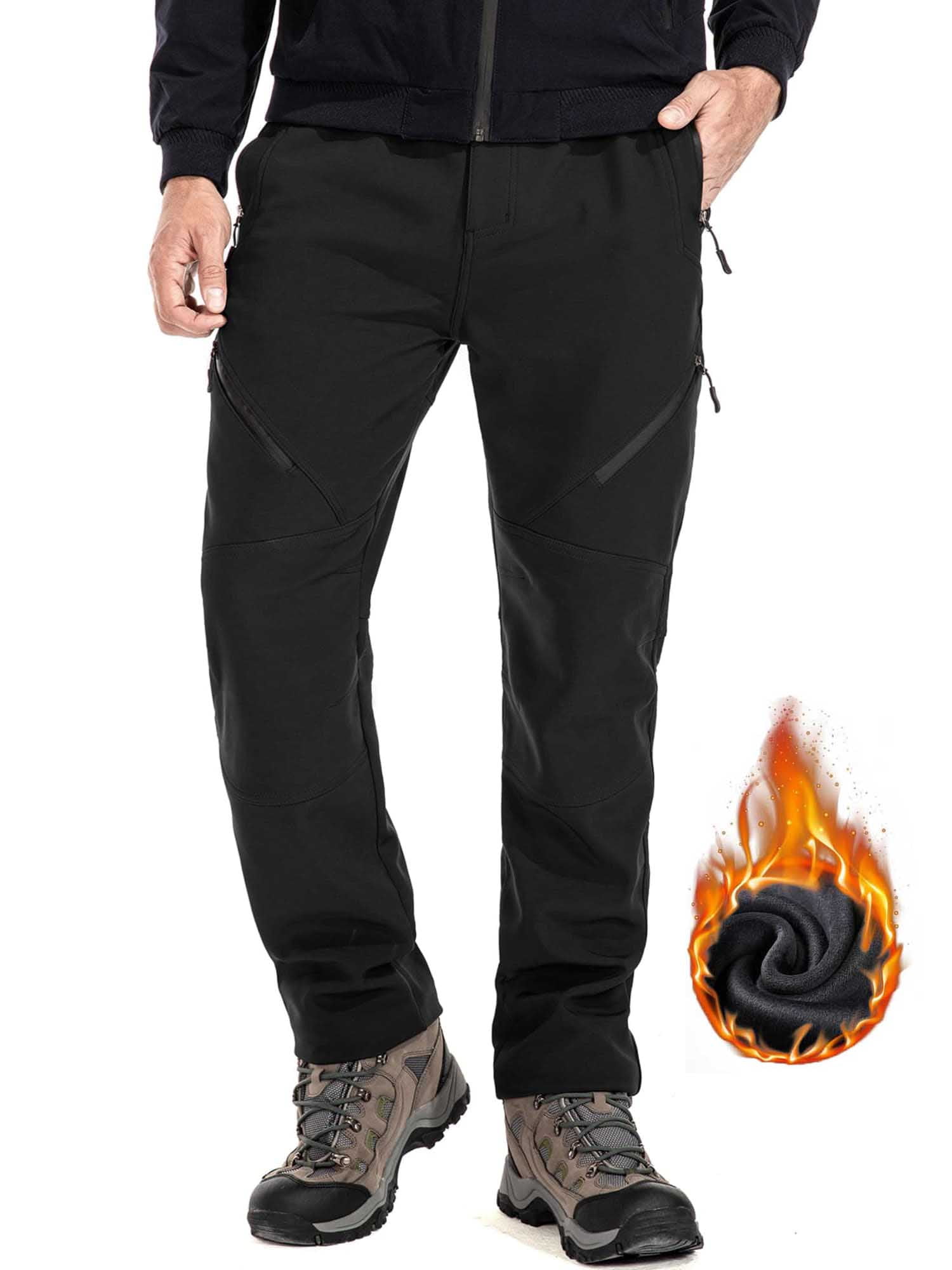 FEN AI Ski Snow Pants Men Fleece Lined Cargo Pant for Hiking Outdoor Insulated Winter Warm Softshell Trousers Black
